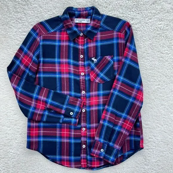 Abercrombie Kids Boys Shirt Plaid Long Sleeve Flannel Size 9/10 Button-Up Logo - Picture 3 of 10